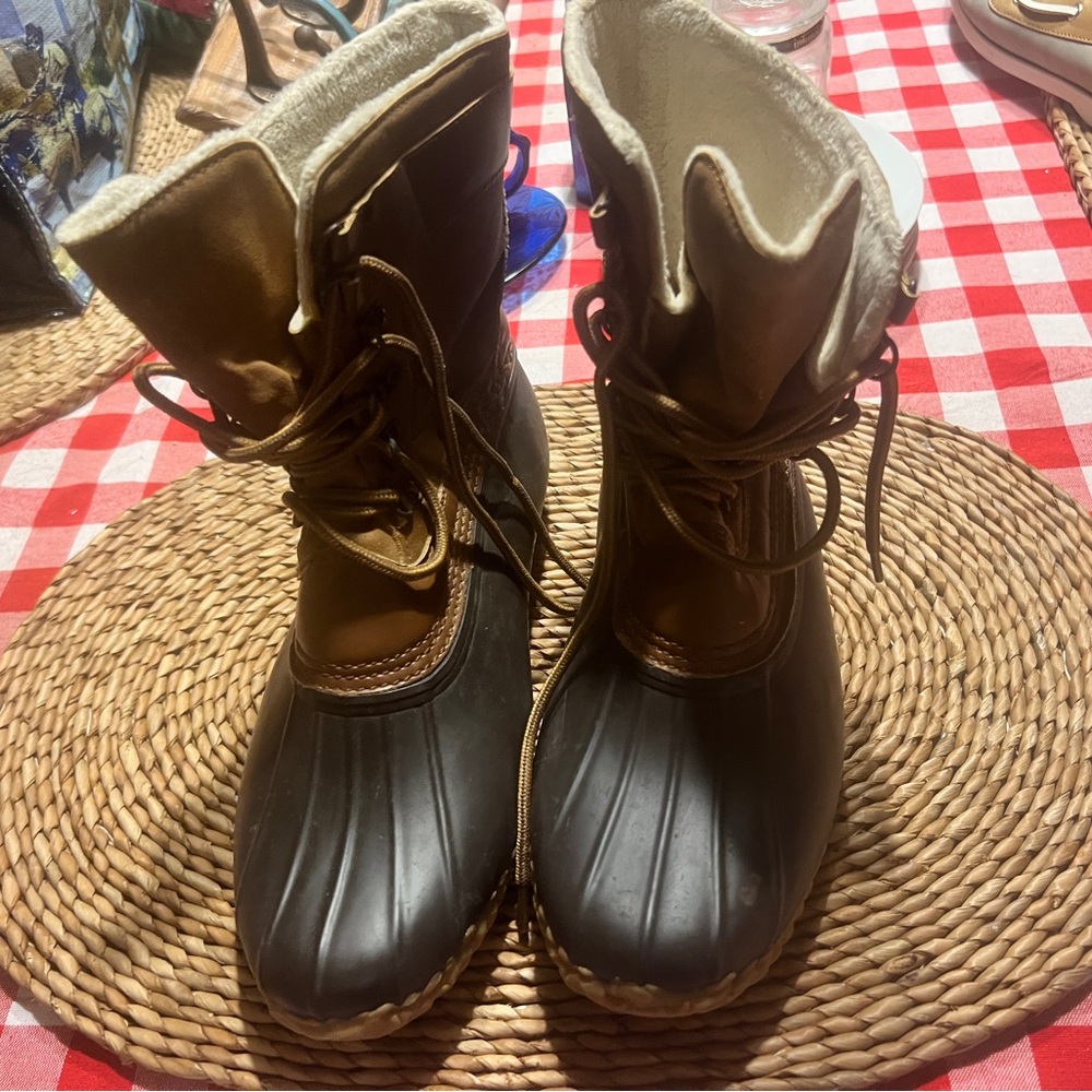 Women's Brown and Black Winter Rain Boots - Insulated Lace-Up
